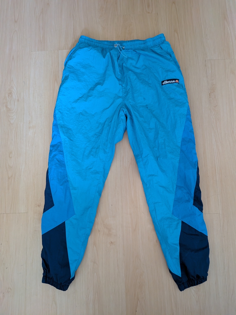 Vintage Ellesse 90s Nylon Track Pants Blue Color Block Windbreaker Joggers
